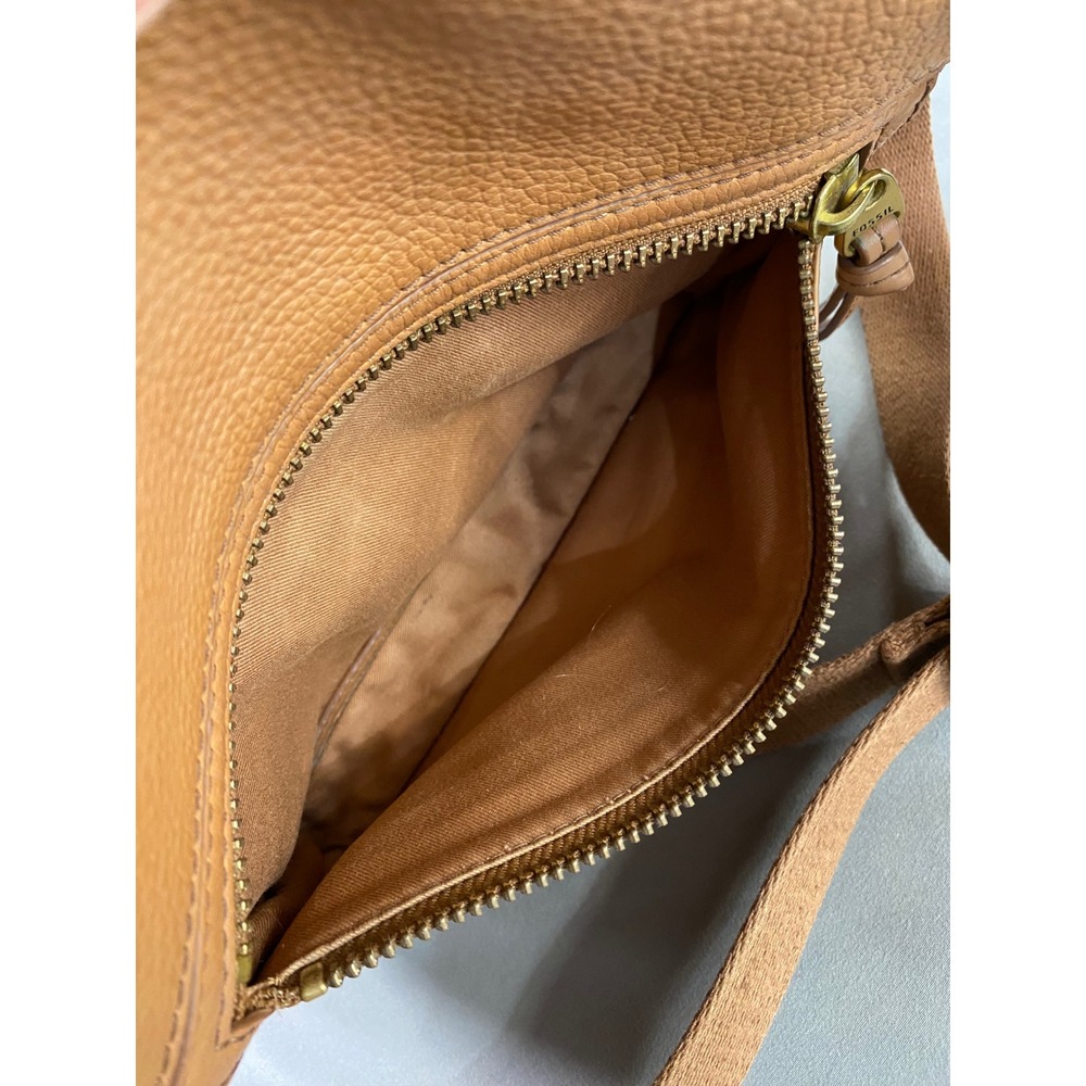 Fossil Brown Genuine Pebbled Leather Crossbody Bag Purse Zip Small Everyday - Picture 7 of 13